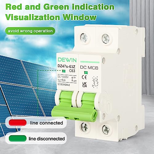 DEWIN DC Circuit Breaker, 2P 63A DC1000V Photovoltaic Miniature Circuit Breaker MCB with Overload and Short Circuit Protection for Solar PV System - Image 4