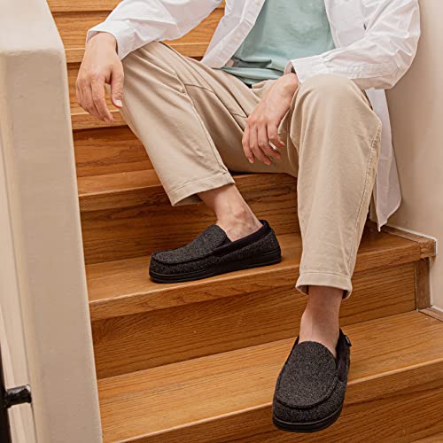 LongBay Men's Memory Foam Moccasin Slippers Plush Fleece House Slipper in Indoor Outdoor Shoes, Black 1, 8 UK - 2