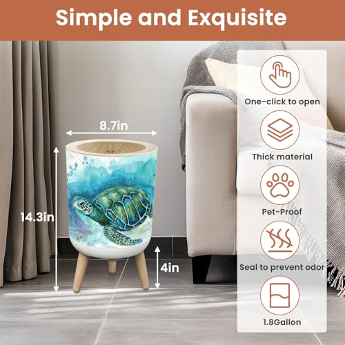 Papelera pequeña con tapa temática tortuga 1.8 gal miniatura 2