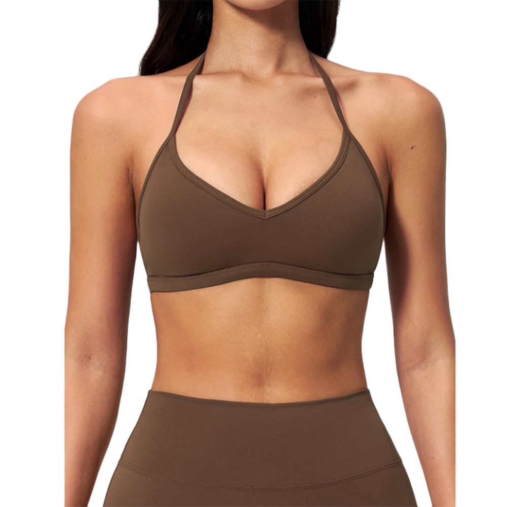 JPXJGT Lightweight High Support Sports Bra Women Quick Dry Breathable Workout Fitness Top Soft Yoga Bra(Size:S,Color:Brown)