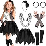 Boyiee 10 Pcs 80s Costume Accessories for Girls Neon Tutu Leg Warmers Fishnet Gloves for Kids Teen Fancy Dress for Girls(Black)