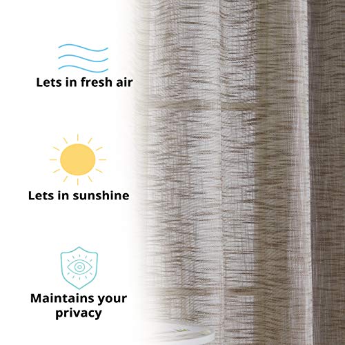Hlc.me Madison Faux Linen Textured Semi Sheer Privacy Light Filtering Transparent Window Grommet Floor Length Thick Curtains Drapery Panels For Office & Living Room, 2 Panels (54 W X 84 L, Taupe) #TOP3