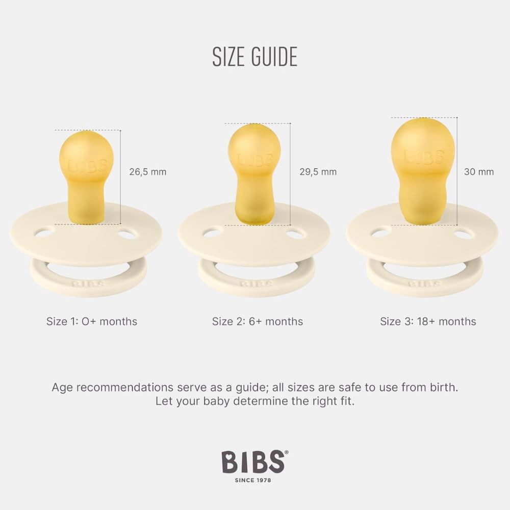 BIBS Colour Holiday Pacifier 2-Pack, BPA Free Pacifier, Round Nipple. Natural Rubber Latex, Made in Denmark, Size 1 (0-6 Months), Ivory/Plum