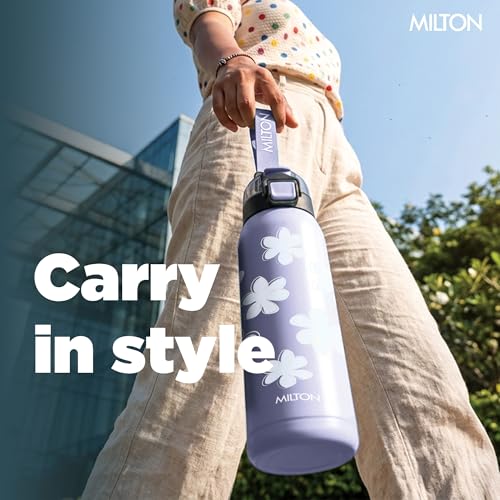 Image of Milton Steel Edge 900 Thermoware Water Bottle 600 ml with One Touch Safety Lock & Twin Lid Sip or Gulp,Long Hours Hot & Cold,Leak Proof,ISI Certified,Vacuum Insulated,for Office,Gym,School, Lavender