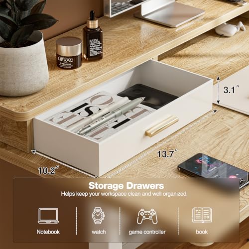 Grandder Electric Standing Desk with Two Drawers, Sit to Stand Up Height Adjustable Desk with Storage Shelf for Home Office, 63 * 24 Inch, Study, Ergonomic Adjustable Computer Desk, Oak - Image 4