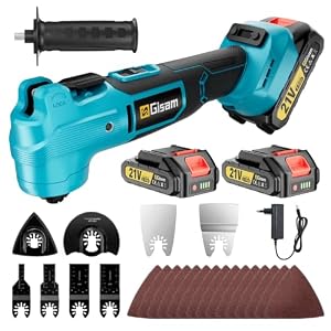 Gisam Multifunktionswerkzeug Akku mit 2PCS 2.0Ah Akkus,Bürstenloses Oszillationswerkzeug Multitool für 4° Schwenkwinkel, 23-teiliges Zubehörset, 7 Variable,Multimaster zum Entfernen/Schaben/Schneiden