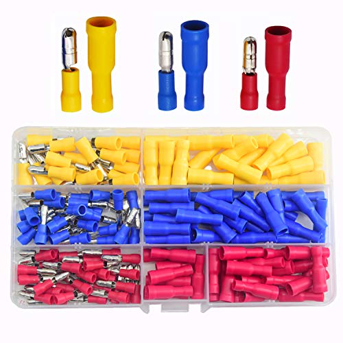 CEEYSEE 160x Kabelschuhe Kit - Isolierte Stoßverbinder Rundstecker/Rundsteckhülsen - PVC Quetschverbinder - für 0.5-6 mm² Kabel Steckverbinder Rot,Blau,Gelb(DPZZ) Cover