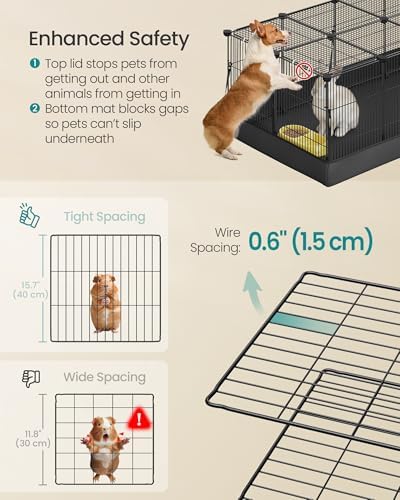 SONGMICS Guinea Pig Cage, Rabbit Cage, Small Animal Playpen with Waterproof Mat, Top and Side Door, 20 Panels, 48.4 x 24.8 x 16.3 Inches, Ink Black ULPI012BH01 — view 3