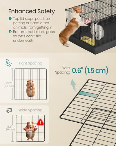 SONGMICS Small Animal Playpen Cage with Waterproof Mat, Top and Side Door, for Rabbits, Guinea Pigs, 20 Panels, 123 x 63 x 41.5 cm, Ink Black LPI012BH01 - Image 4