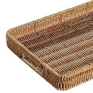 Handwoven Rattan Storage Tray Wicker Woven Basket Rectangular Bathroom Tray Woven Bread Baskets with Handles Serving Tray