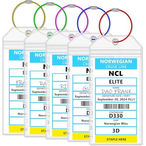 NCL Luggage Tag HoldersClear Cruise Luggage Tag Holder Zip Seal with Steel LoopsFits Printed (Not Mailed) Norwegian Cruise Line Ships & Tags for Cruises in 2026 & 20275PACK