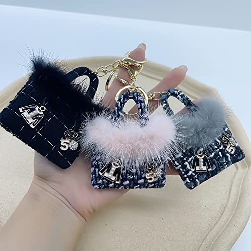 Swjewel Genuine Mink Fur Pom Keychain Cute Bag Keychain Pearl Handbag Personalised Keyring Golden #TOP2