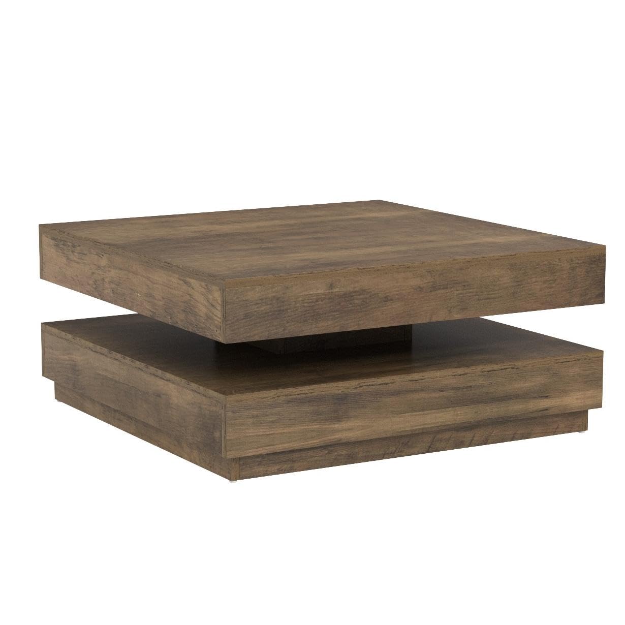 [en.casa] Mesa de Centro Florenz Mesa Baja Cuadrada con Tablero Giratorio y Estante Mueble Auxiliar Mesita para Salón 76 x 76 x 38 cm - Efecto Madera