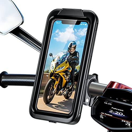 VOBUKE Support Téléphone Moto, Etanche Support Telephone Velo Anti Vibration avec 360° Rotation, Universel Porte Portable Vélo du Guidon VTT avec Face/Touch ID pour Les 4,5-6,8 Pouces Smartphones