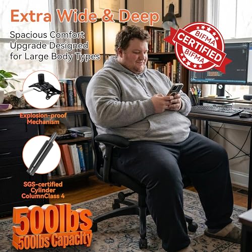 Image of Office Chair 500lbs Big and Tall Ergonomic Mesh Desk Chair Heavy Duty with 24 inch Extra Wide Seat Adjustable Lumbar Support & Flip-Up Arms for Large Body Types (Dark Gray)