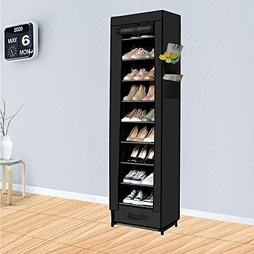 Oyrel Shoes Rack,10 Tier Tall Shoe Rack - Narrow Shoe Rack With Storage Box,Fabric Covered Shoe Rack,Metal Shoe Rack Organizer,Shoe Racks For Closets,Shoe Stand,Shoe Shelf Storage,17.7"L 11.8"W 68.9"H #TOP5