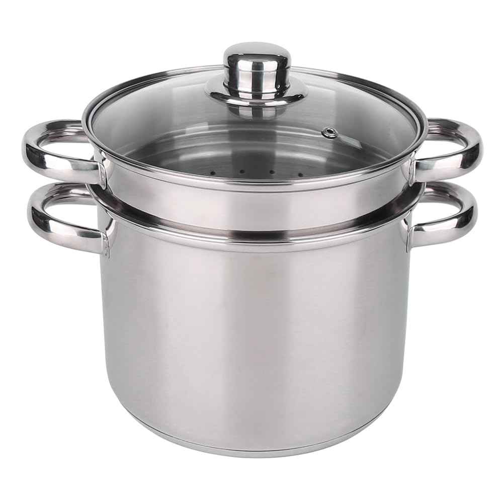 Baumalu Silver Stainless Steel Pasta Cooker For All Cookers Including Induction Triple Base For Even Heat Distribution Glass Lid With Stainless Steel Rim And Steam Outlet Diameter 24 Cm
