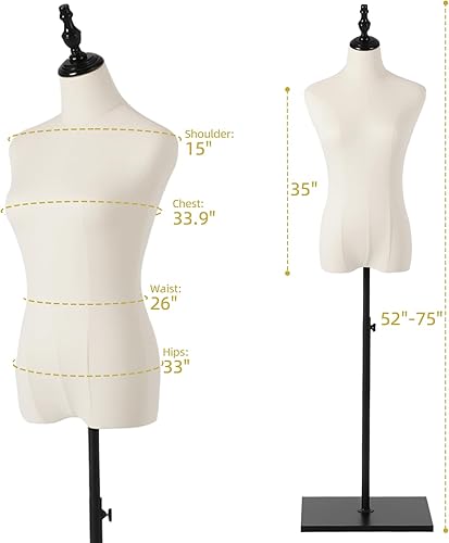 Miniatura 2 de Maniquí femenino, para colgar pantalones y faldas, maniquí de vestido con soporte, torso ajustable en altura para exhibición de ropa y joyería, para