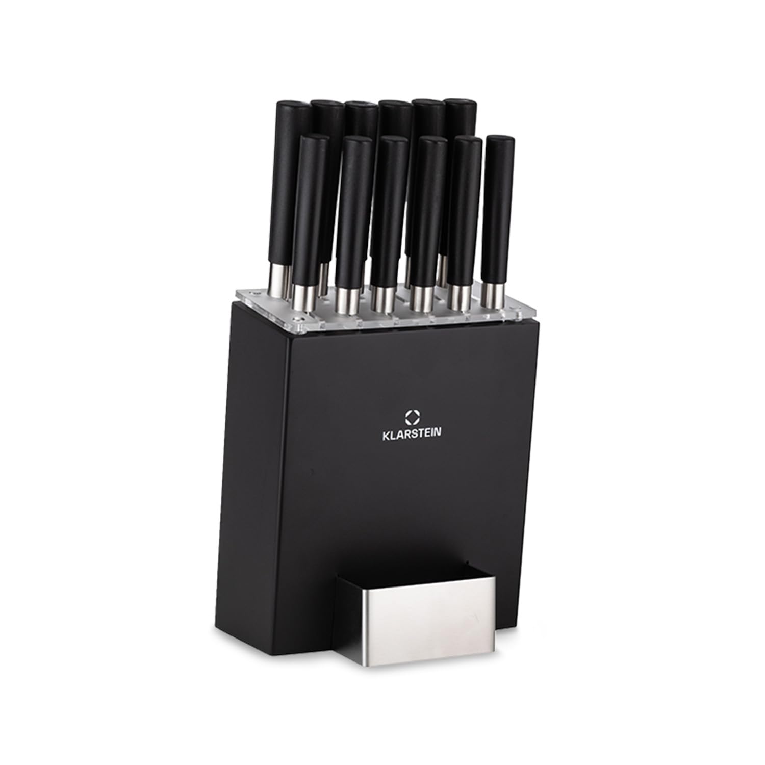 Klarstein Couteau Cuisine, Lot 12 Couteau de Cuisine Professionnel avec Bloc, Set Couteaux et Ustensiles de Cuisine en Acier Allié, Kit Support Blocs Couteaux Professionnelle, Résistants Rayures