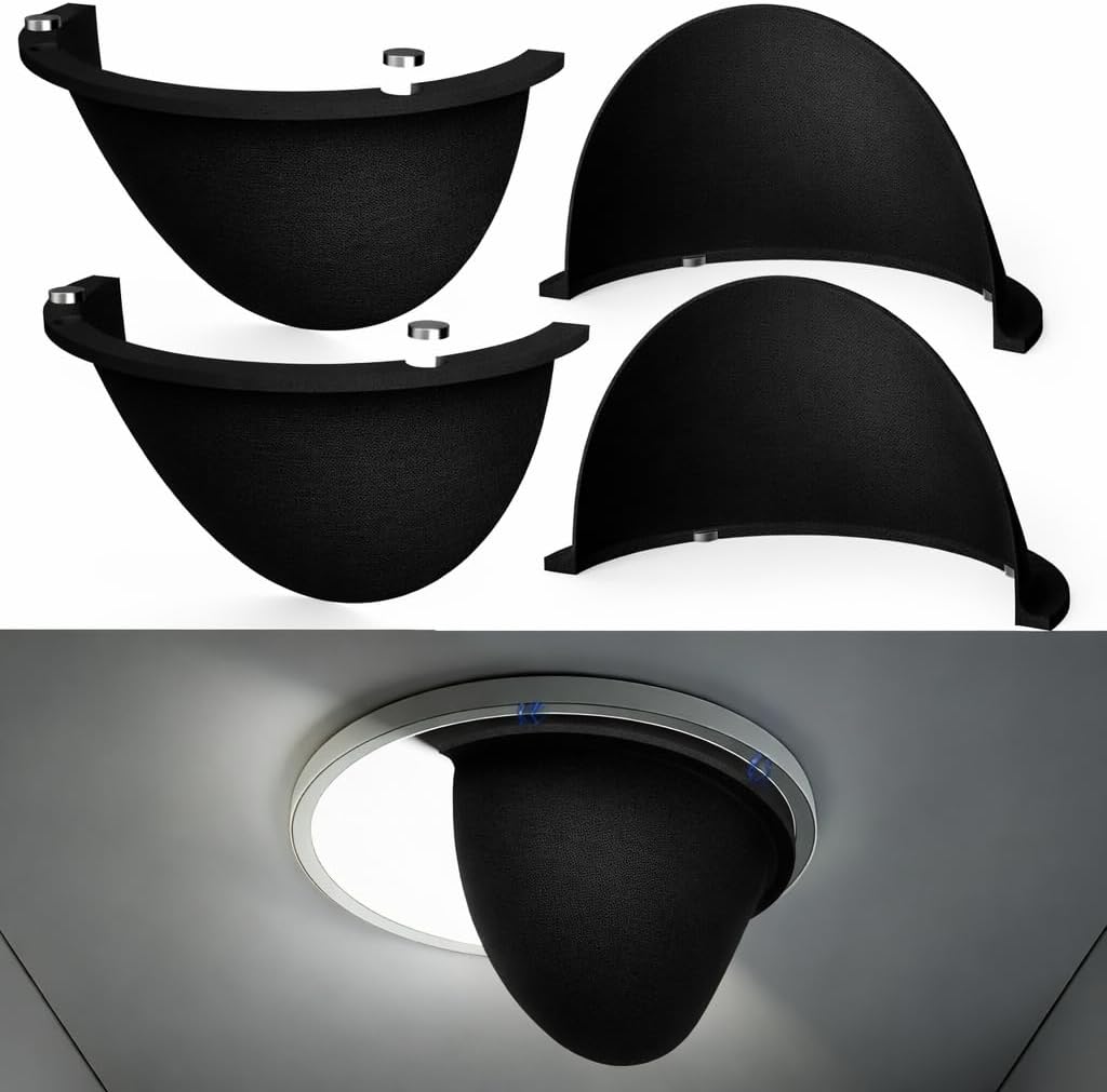 4-Pack 6-Inch Magnetic Recessed Light Half Shields, Black Anti-Glare Covers for Ceiling Can Lights, Tool-Free Snap-On Installation