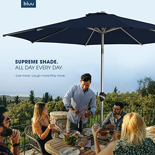 Bluu 9 Ft Aluminum Outdoor Patio Umbrella, 5-Year Fade-Resistant Outdoor Market Table Umbrella With Push Button Tilt, For Pool, Deck, Garden And Lawn (Navy Blue) #TOP5