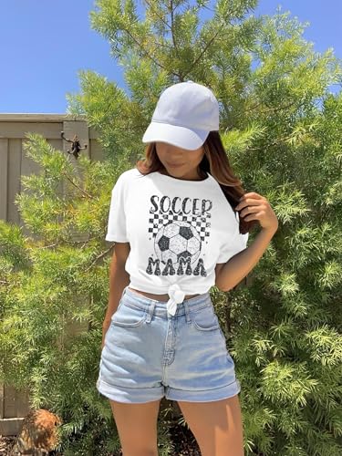 Women Soccer Mom Shirt Game Day T Shirt Soccer Mama Graphic Short Sleeve Shirt2