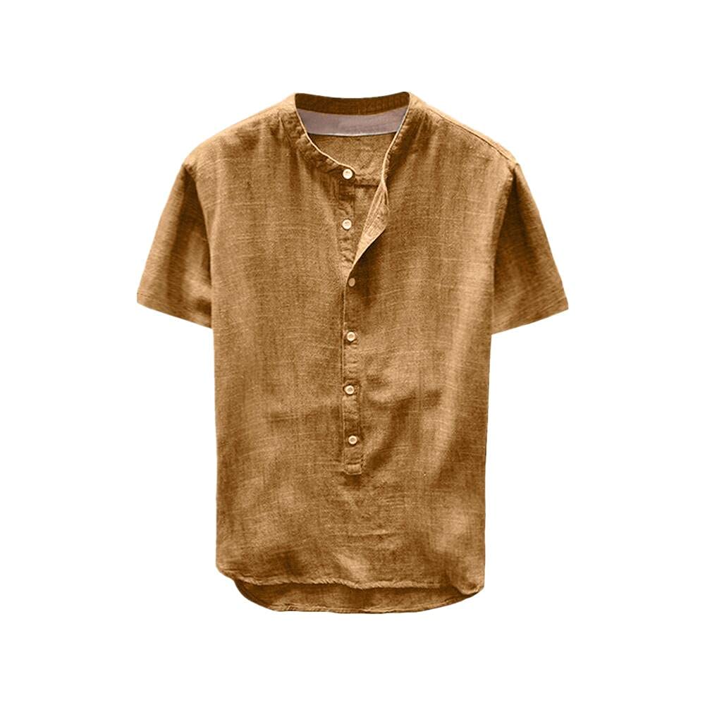 N\P Summer Men's Button Casual Linen Cotton Short Sleeve Top