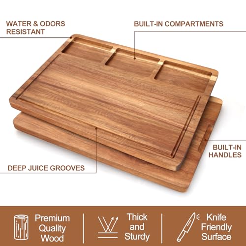 Acacia Wood Charcuterie Boards Large Wooden Cutting Board for Kitchen Countertop Decor Gift Cheese Boards with Sections Meats Charcuterie Platter Food Serving Tray Fruit Chopping Block - Thumbnail 6