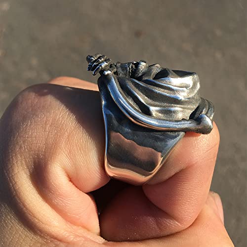 Customize Large Grim Reaper Skull Rings for Men 925 Sterling Silver Biker Punk Hip Hop Jewelry3