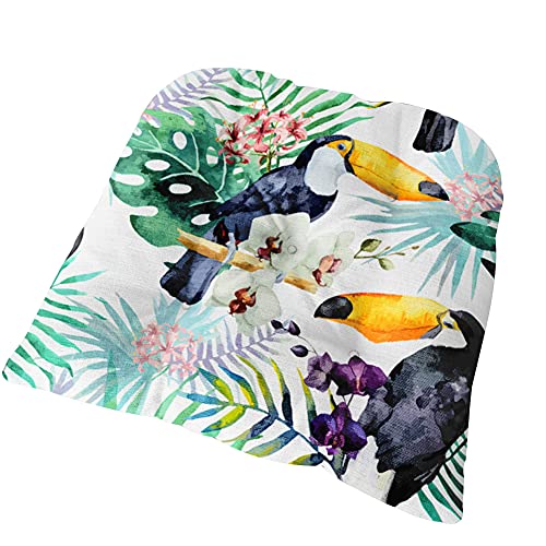 Fansu Coussin de Chaise avec Attache, Oiseau & Fleurs Imprimer Lin Galette de Chaise Epais Tatami Confortable Coussins de Chaise pour Intérieur Extérieur Jardin Patio (40x40x6cm,Toucan Noir)
