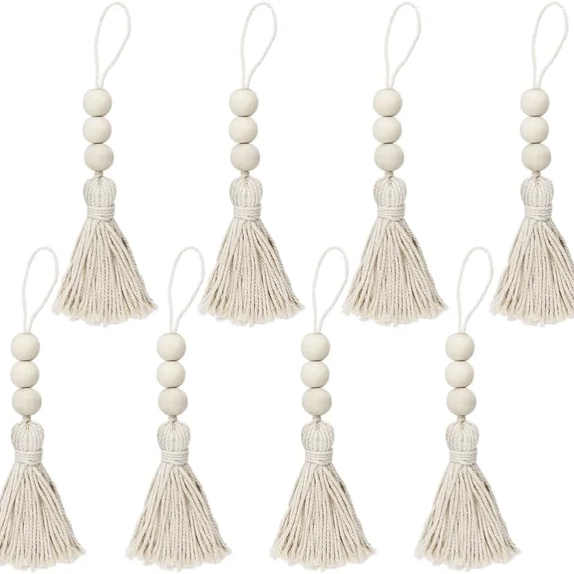 Handmade Macrame Wooden Beads Tassels Pack of 8/Wooden Beads, and Soft Tassels. Perfect as a Boho-Inspired Door Hanging or Wall Accent,Ideal for Living Rooms, bedrooms, Nurseries and Multiple use-image-48