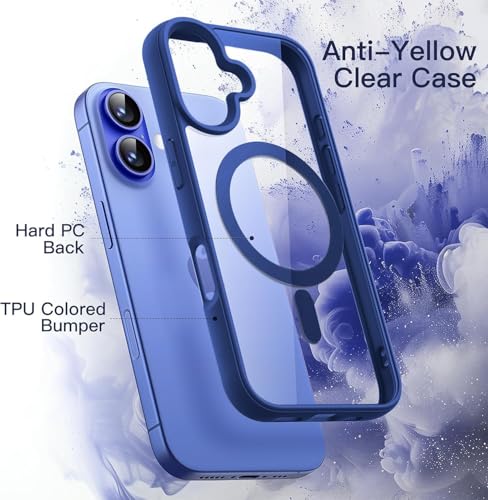 Image of DIZORO Compatible iPhone 17 Case,(Compatible with MagSafe) Non Yellow Military-Grade Drop Protection & Hard PC Back Cover Slim Transparent Anti-Scratch Shockproof Phone Case - Blue