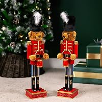 Figurine Soldat Casse Noisette Bois 2 Pièces Soldat Casse-Noisette 30cm En Bois - Décoration Noël Classique Marionnette Roi Casse-Noisette