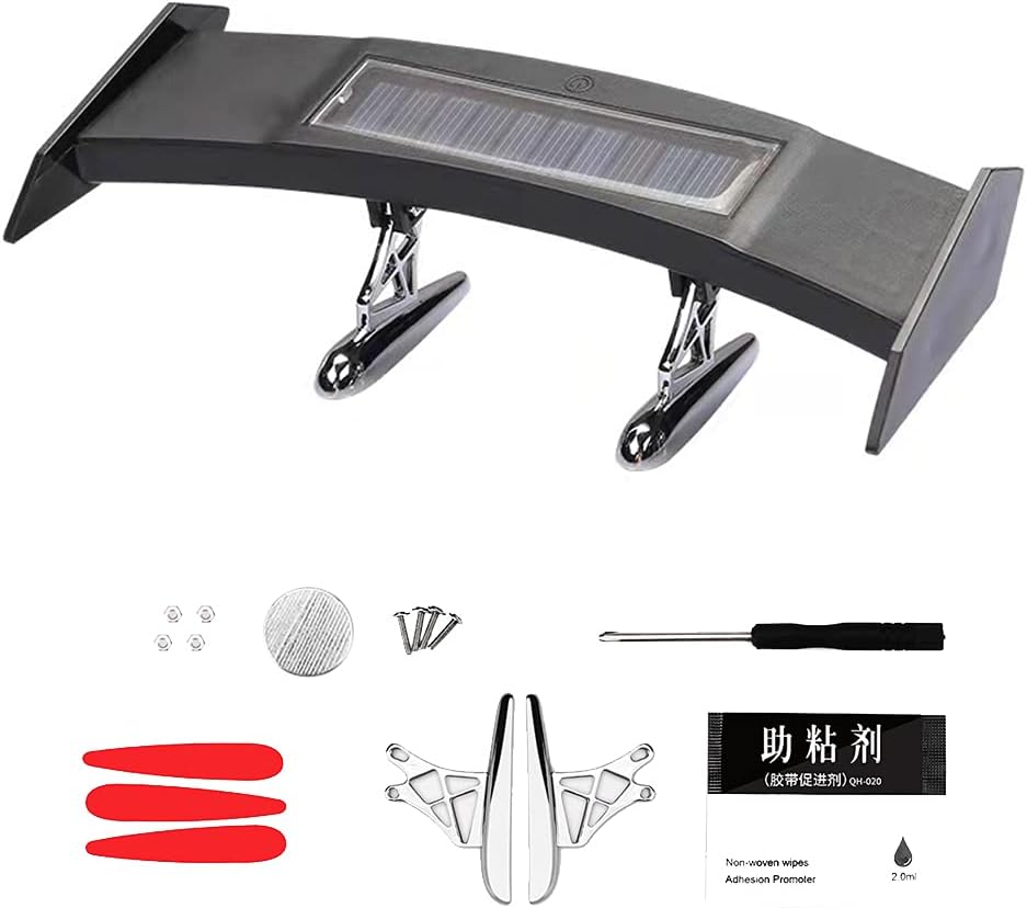uuakarin Mini Spoiler Auto Car Tail Decoration Spoiler Wing Carbon Fiber Can be Luminous Solar Charging Punch-Free Tail Light