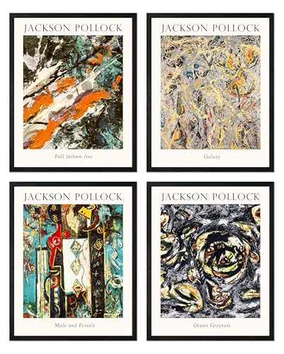 Set of 4 Jackson Pollock Wall Art Framed Prints -