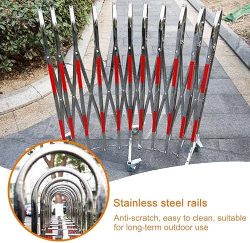 Retractable Driveway Fence, Expandable Metal Barrier, Traffic Control Bcade with Caster, Durable Stainless Steel for Enhanced Safety & Efficient Traffic Management