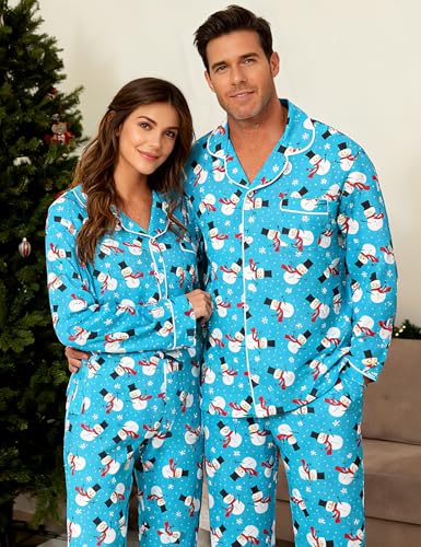 Image of RAISEVERN Couples Christmas Matching Pajamas 2 Piece Women Men Xmas Pjs Soft Pajama Set Long Sleeve Loungewear Warm Sleepwear