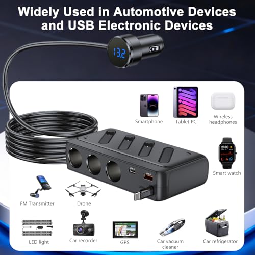 Cargador de mechero de coche 142W multipuerto PD con interruptor 7