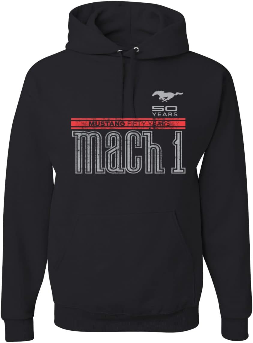 Wild Bobby Ford Mustang 50 Years Logo Mach 1 Classic Emblem Cars and Trucks Unisex Graphic Hoodie Sweatshirt