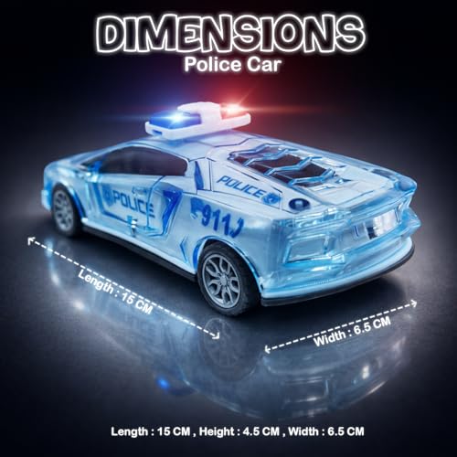 Image of Friction Powered Police Car Toy for Kids with Pull Back Action Super Speed Cop Vehicle with RGB Lights Music Siren Sound Birthday Gift for Boys Girls Toddlers [Blue 1007]