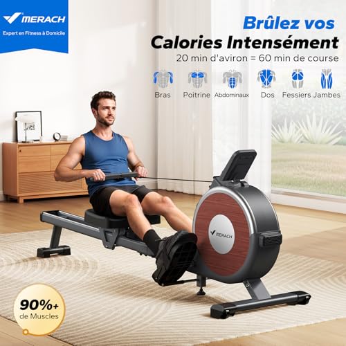 Rameur magnétique MERACH, 16 niveaux, rails doubles