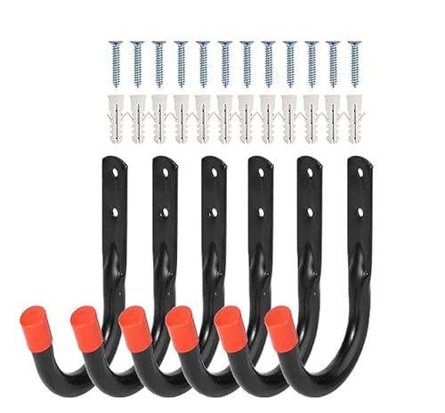 FIAMER 6 pièces Échelle garage à vélo crochet de rangement lourd, crochet organisateur crochet mural crochet de jardin planche de surf, échelle, kayak, outil, crochet de porte vélo (Red)