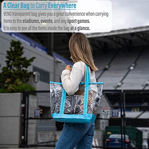 Veno 2 Packs Clear Bag Transparent Vinyl Pvc Tote, Stadium Approved, Outdoor, Beach, Pool (Set Of 2, Cyan) #TOP1