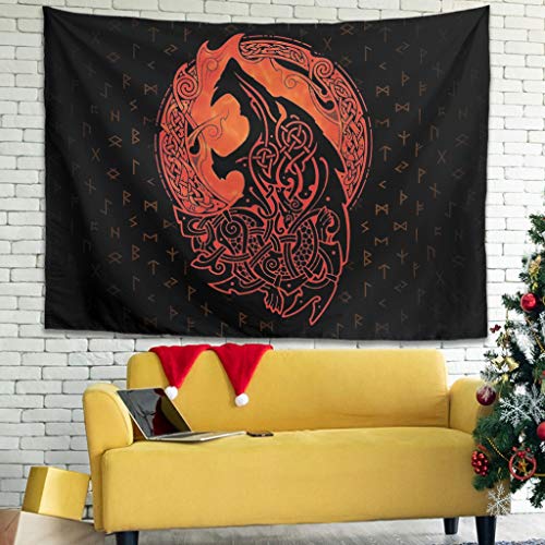 Nordisch Wikinger Wolf Keltisch Knoten Fathurk Mythologie Wandbehang Tapisserie Böhmisch Gobelin Magisch Wandteppich Strandtuch Wohnheim white 230x150cm Cover