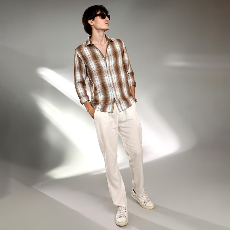 Image of CAHOOT Men's Polycotton Regular Fit Shirt Casual Wear | Spread Collar | Long Sleeve | Button Closure | Shirt Crafted with Comfort Fit for Everyday Wear