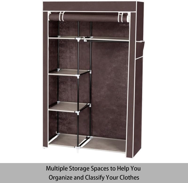 Miniatura 3 de Armario portátil de 64 pulgadas para colgar ropa, organizador y almacenamiento, armario de tela no tejida, estante de almacenamiento de ropa con