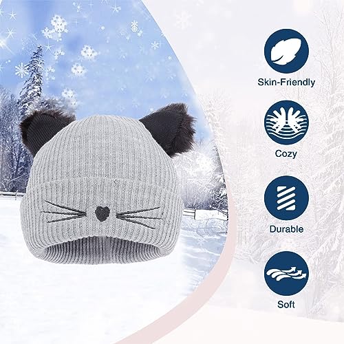 Women Girls Winter Sequin Cat Ears Hat Knitted Warm Beanie Hat Cute Ski Skull Cap Crochet Beanies 6