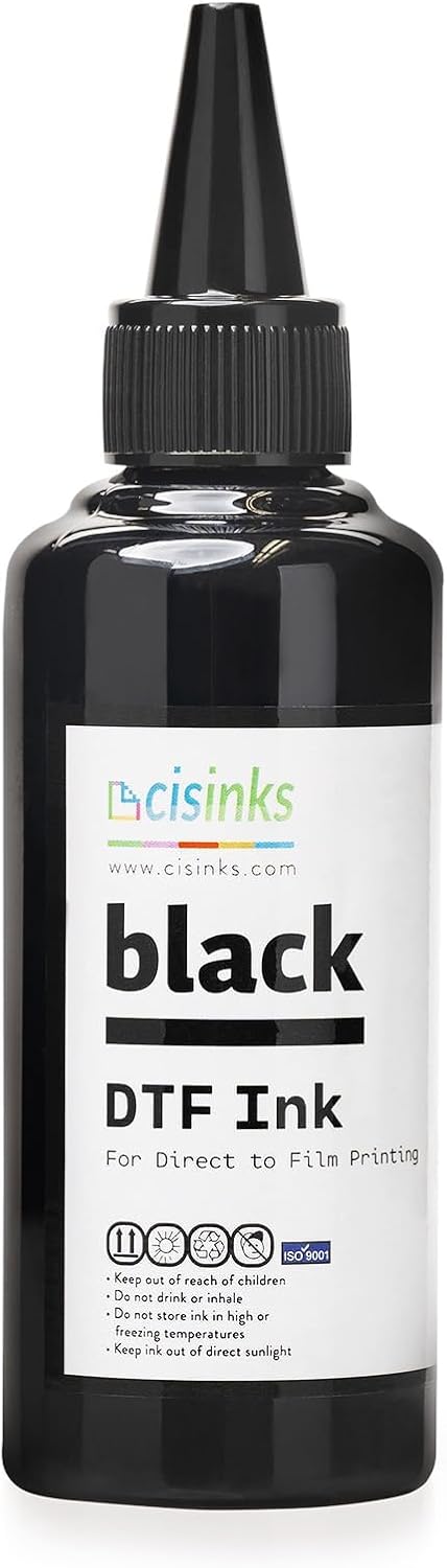 Cisinks Premium DTF Ink Bottle Refill Set 100ML- Direct to Film Heat Transfer Printing, Conversion Kit, Compatible w/DTF Film-Black