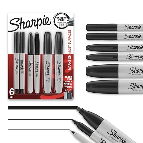 Sharpie Fine/Ultra-Fine/Chisel Tip Permanent Markers 6/Pkg-Black