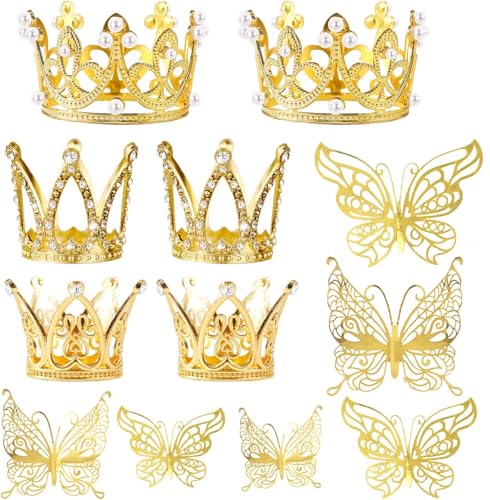 ZOSIGN Corona para Pastel, 6 Piezas Mini Dorada Corona para Decoración de Pastel, Decoración de Pastel de Corona, Adornos para Tartas de Mariposa, para Fiestas de Cumpleaños Aniversarios Bodas
